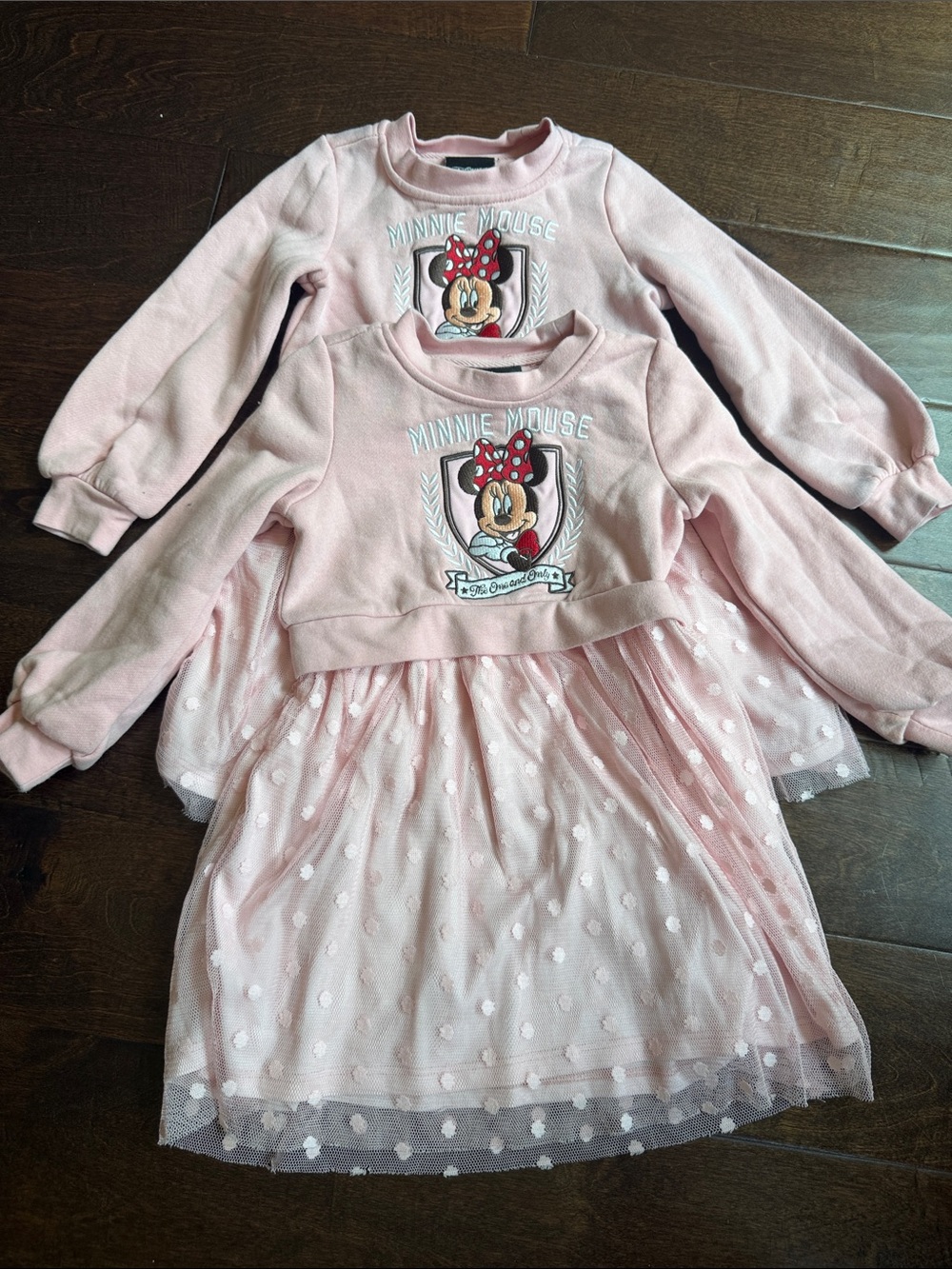 TWIN 2T Disney Minnie Mouse Light Pink Sweatshirt Dress with Tulle Skirt